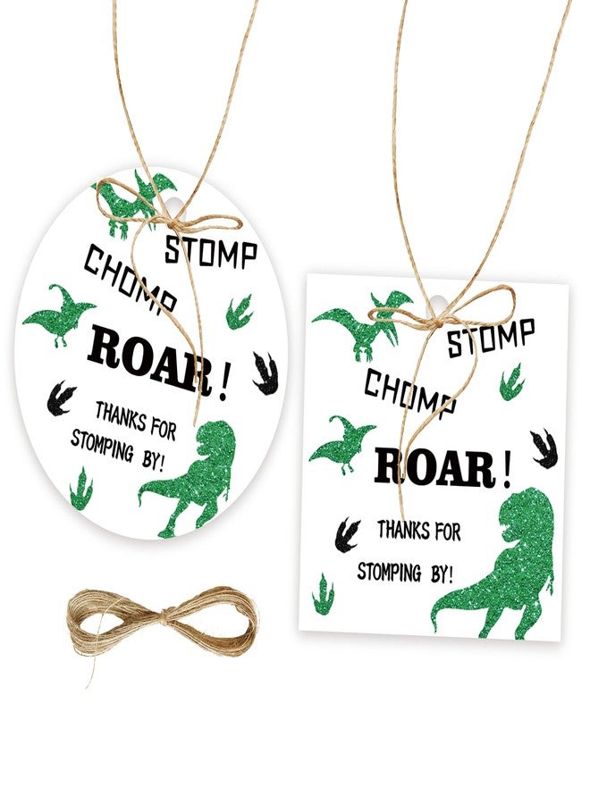 FORSHEEP 50pcs Dinosaur Thank You Tags, Dinosaur Gift Tag with String for First Birthday Party, Round Thank You Paper Tags for Birthday/Jungle Animal Themed Gender Reveal/Jurassic Three Rex Party Favors - Image 1